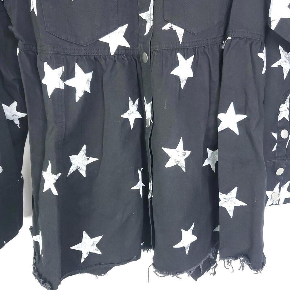 Womens Top M Shacket Button Down Peplum Star Print Raw Hem Western New Dallas - Picture 4 of 11